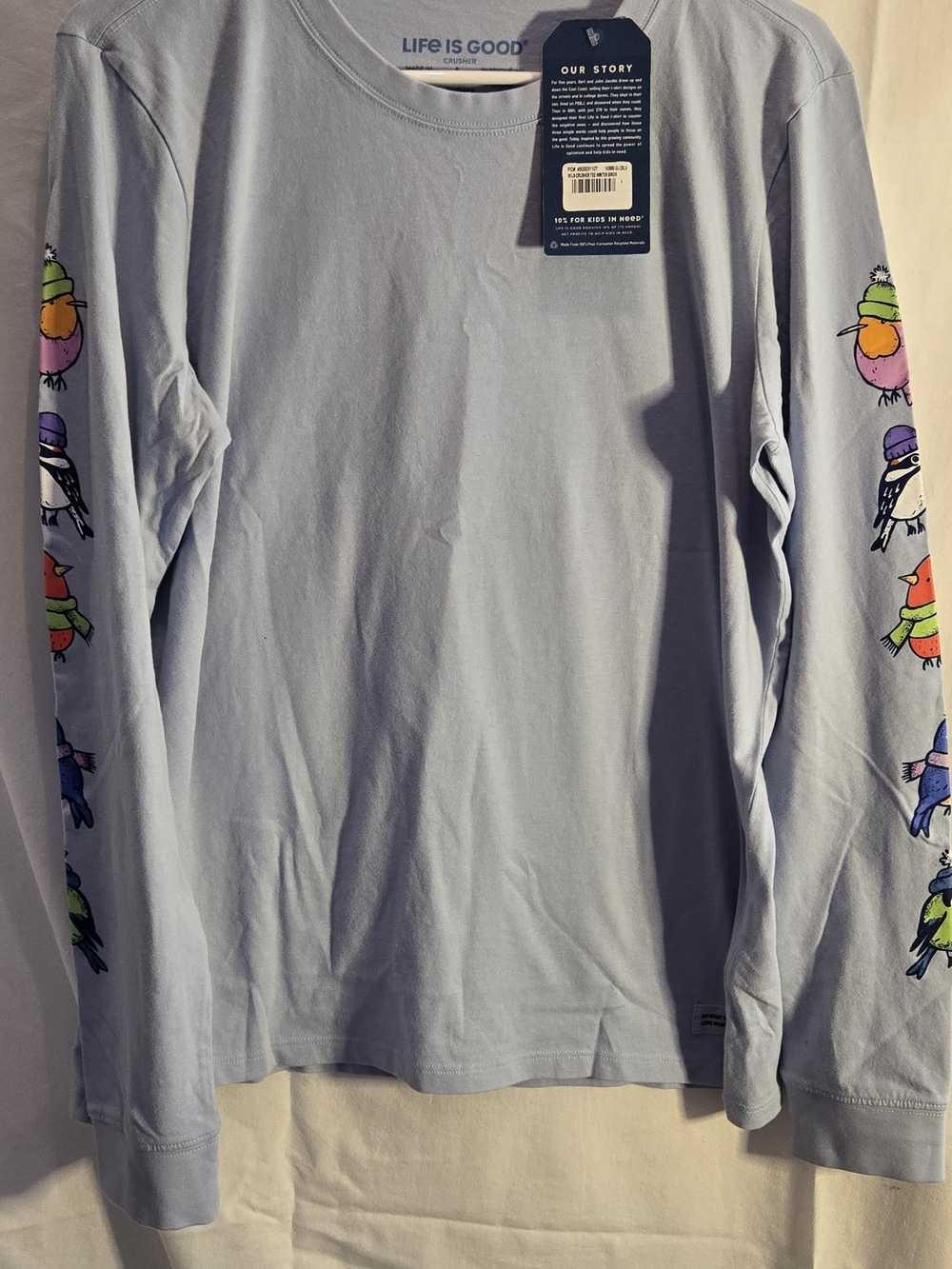 Life is Good Light Blue Long Sleeve Tee with Bird Sleeve Art - Picture 5 of 8